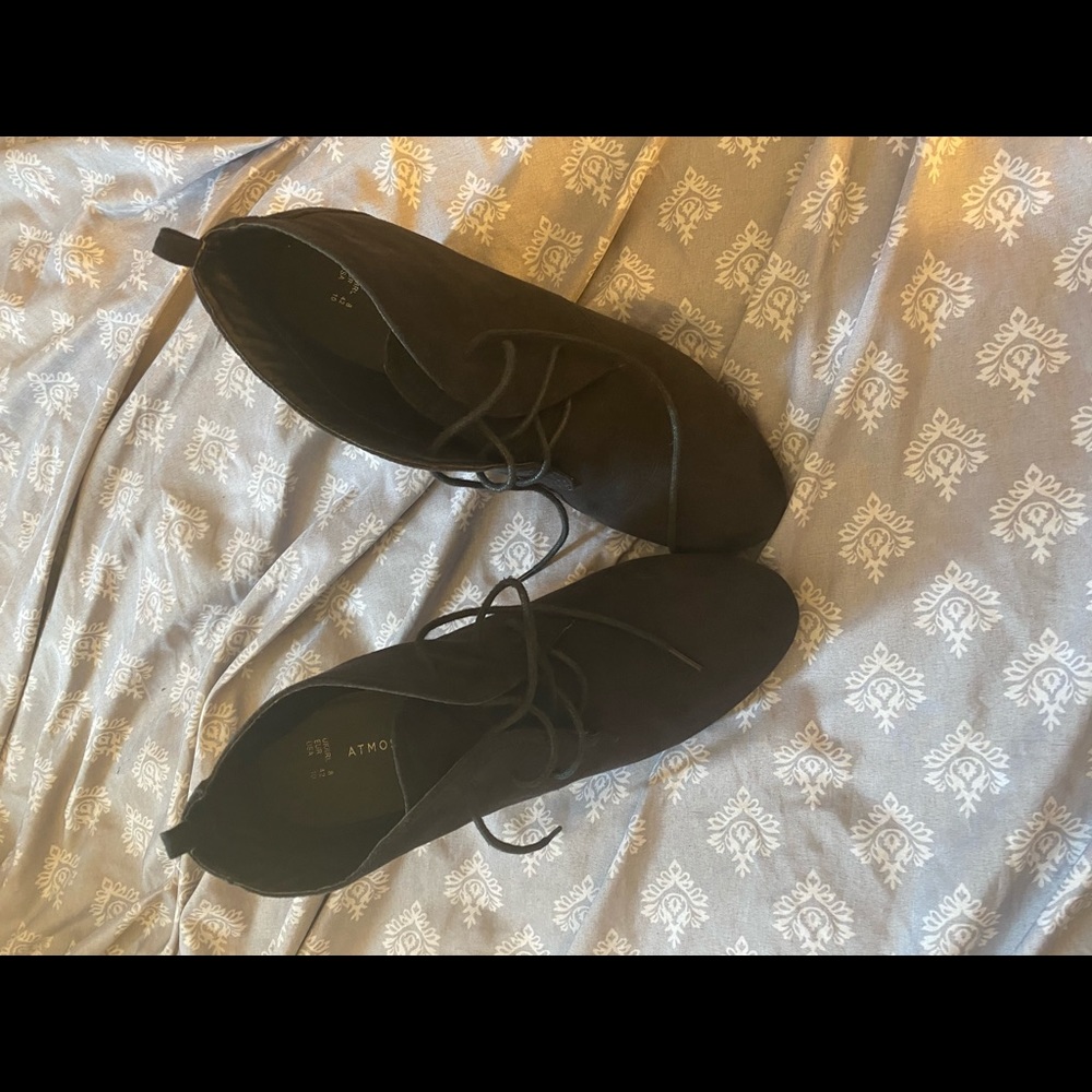 Black wedge booties with laces